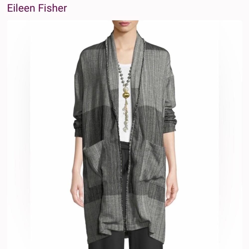 Eileen Fisher -women’s organic cotton grey/black Shawl  collar jacket size L /XL